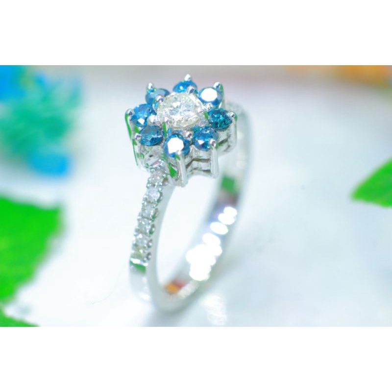cincin emas putih berlian eropa mix berlian fancy blue