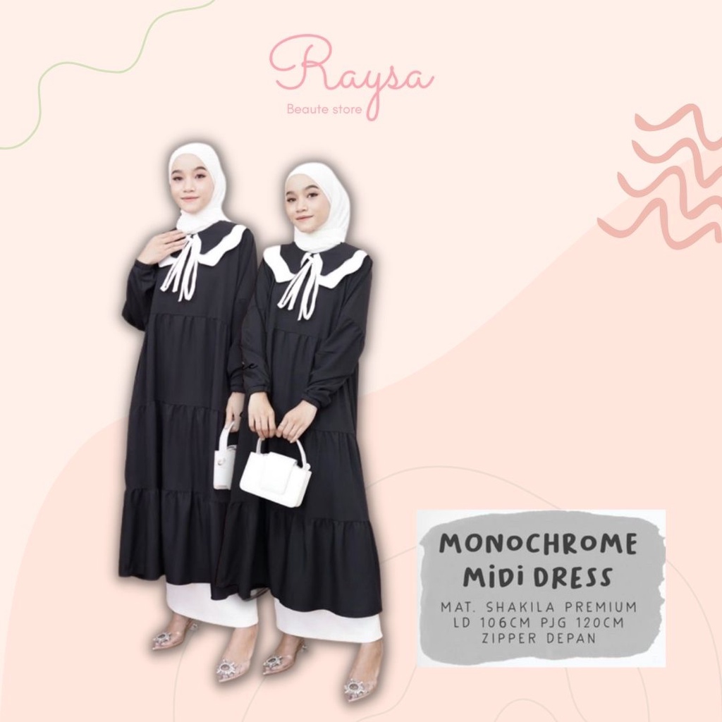 Monochrome Midi by elsire original berlabel - korean midi midi polos midi dres murah mdii dress polo