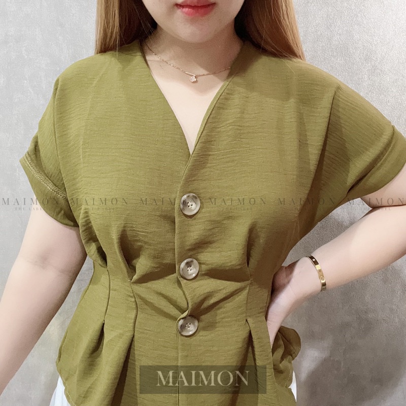 Crinkle Button Vneck Blouse | Maimon Grosir