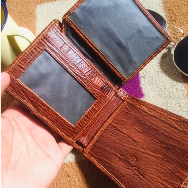 dompet kulit asli lipat biasa motif cetak urat kayu logo random #dompet #dompetpria #dompetlipat