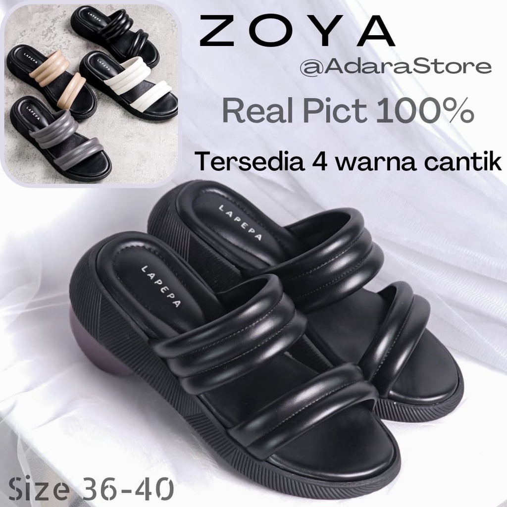 Adarastore - Lapepa ZOYA Sandal Wanita Casual Sendal Wedges Cewek Kekinian Model Ban Dua Tatakan Empuk