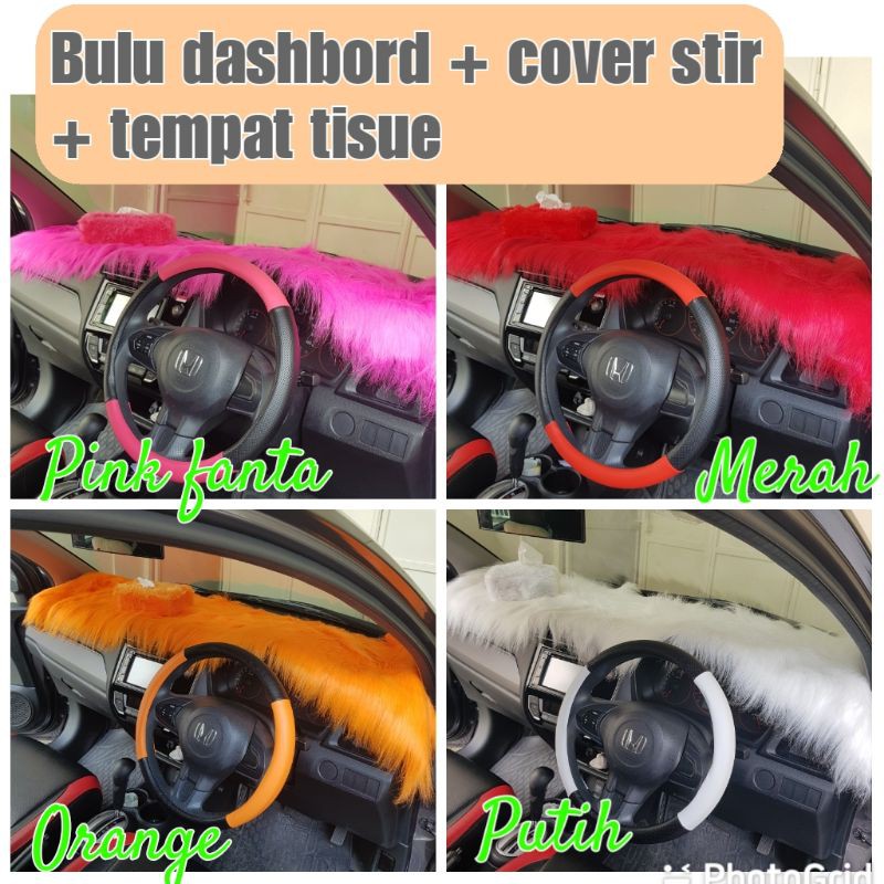 paket hemat bulu dashboard, tempat tisue tisu bulu dan cover stir semi kulit