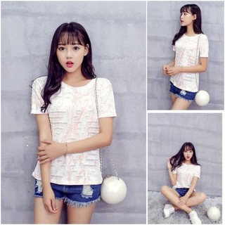 A097721 BAJU  KAOS  COTTON RIPPED TEE FASHION CEWEK BANGKOK  