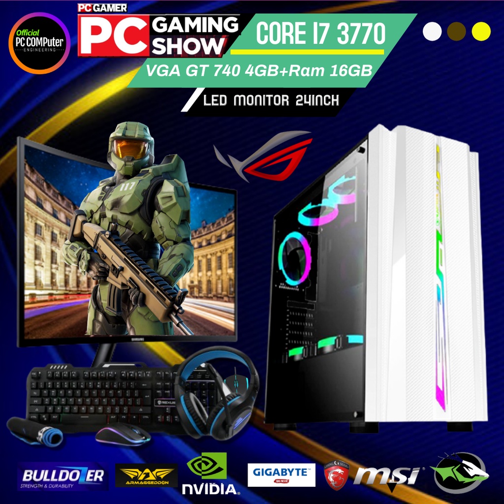 pc gaming editing core i7 3770 ram 16 gb vga 740 4gb ssd 120gb monitor 24 in curved full set pc gami
