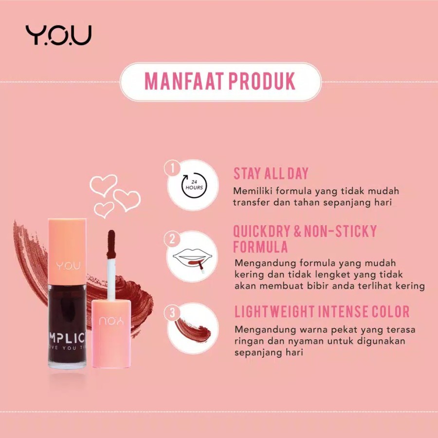 ✿ELYSABETHME✿ Y.O.U simplicity tint love you lip tint murah ombre lips tekstur cair mudah di blend