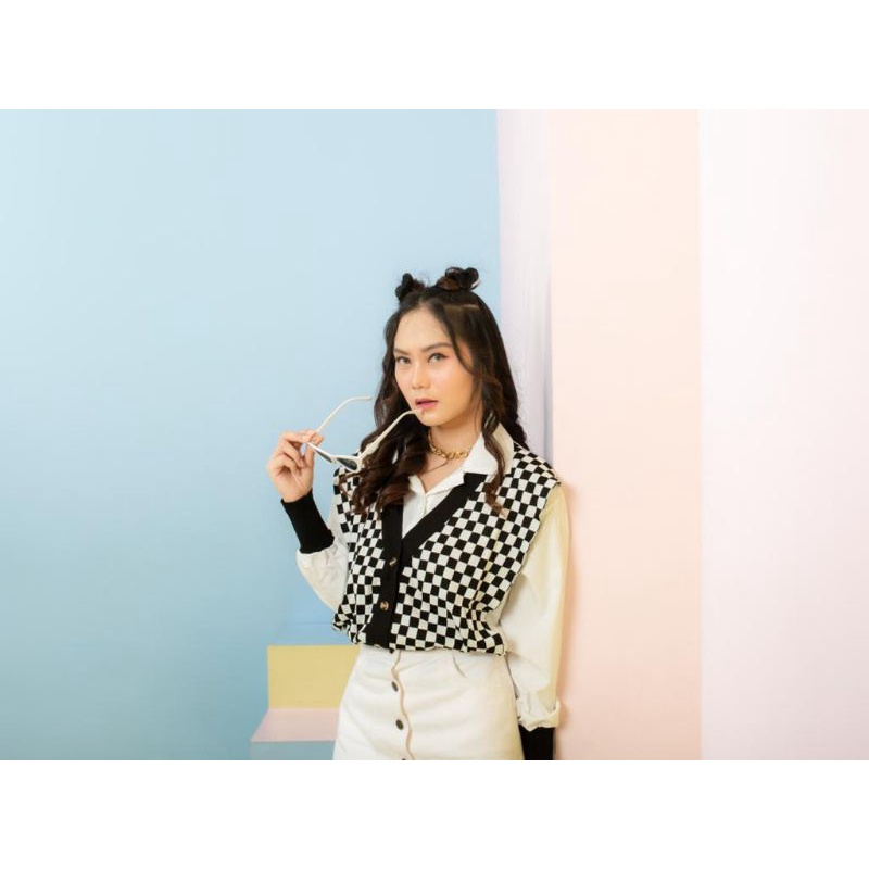 Fashion kemeja vest kotak korean