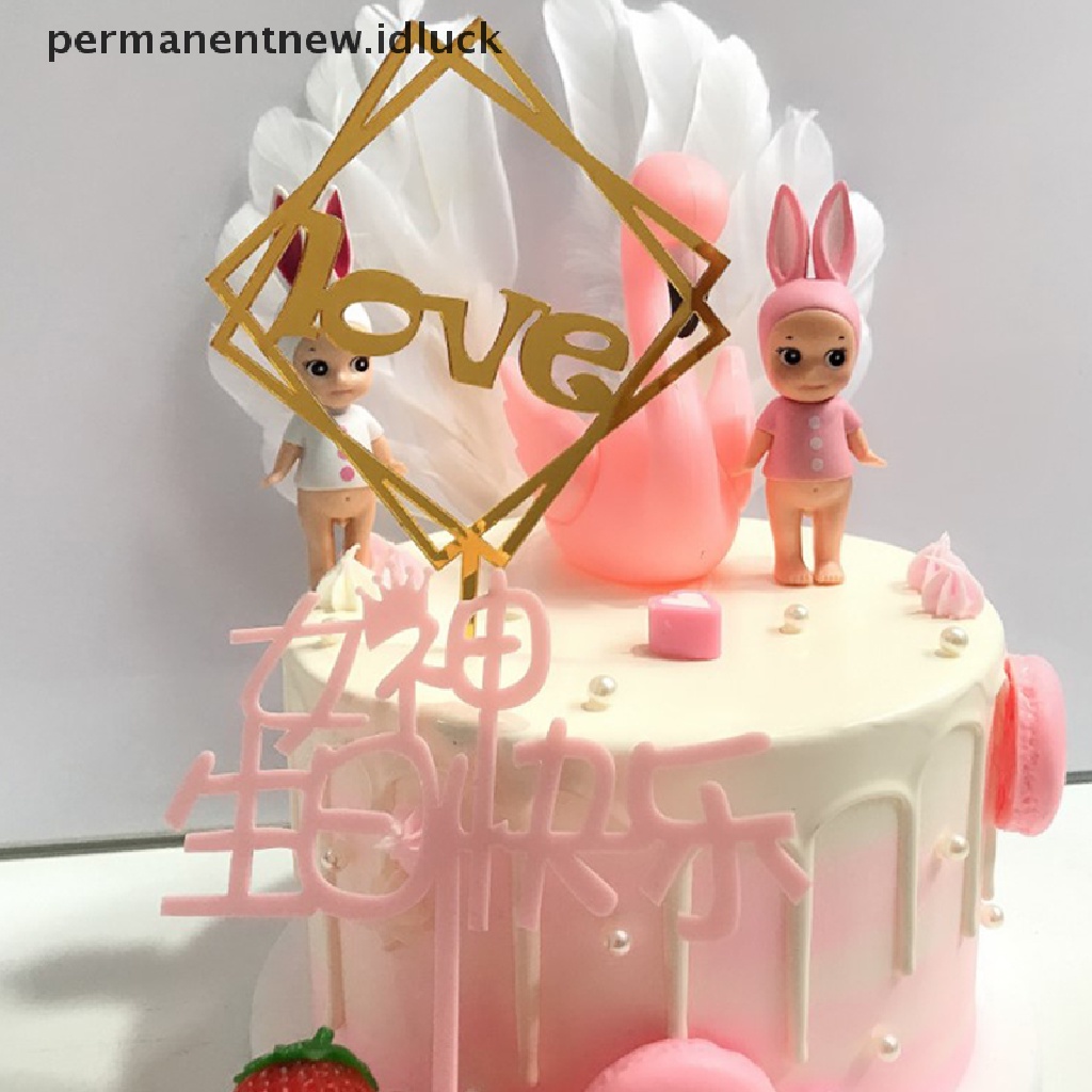 1 Pc Topper Kue Ulang Tahun Bahan Akrilik Warna Emas Untuk Dekorasi Pesta