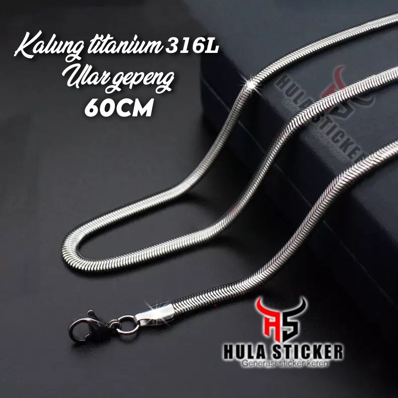 Kalung Rantai Titanium 316L Premium Stainless Anti Karat Pria Wanita ULAR GEPENG - Kalung Rantai pendant