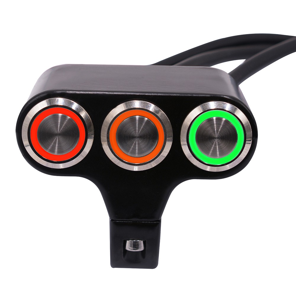 Saklar Sepeda Motor 22 Mm Stang Mount Switch Lampu Bahaya Rem Lampu Kabut ON-OFF Paduan Aluminium dengan Indikator DIY Hitam