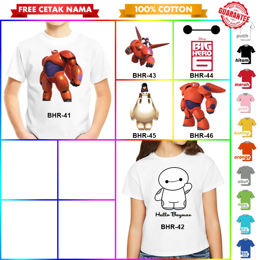 [FREE NAMA!!] Baju Kaos COUPLE  ANAK DAN DEWASA BIG HERO 6 BANYAK MOTIF