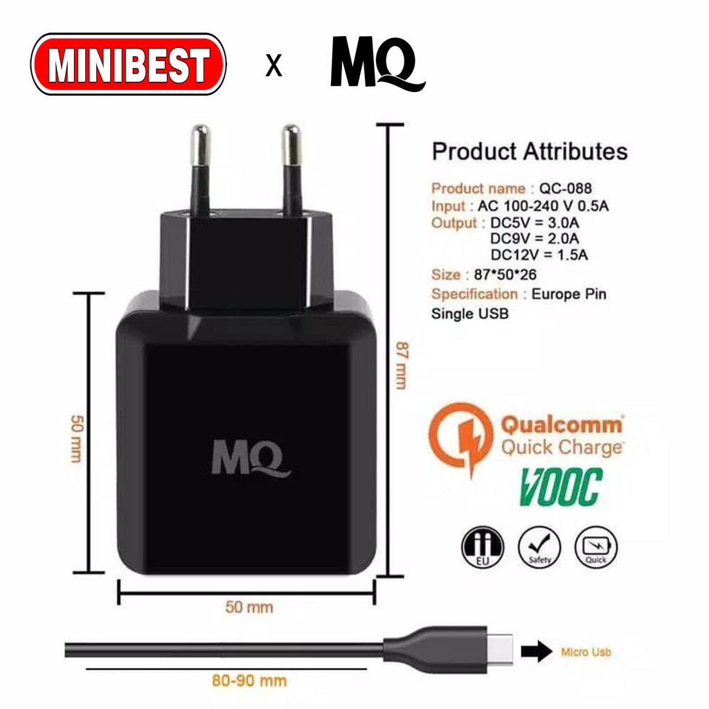 Charger Quick Charge Output 3.0A Fireproof Adaptor With Micro USB Cable MQ-FT01 - Garansi 1 tahun
