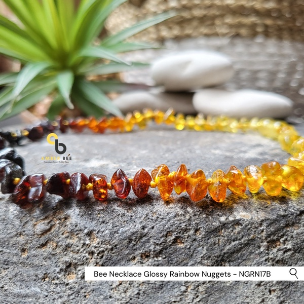 Kalung Amber Anak Premium Glossy Rainbow Nugget By Amber Bee NGRN17B