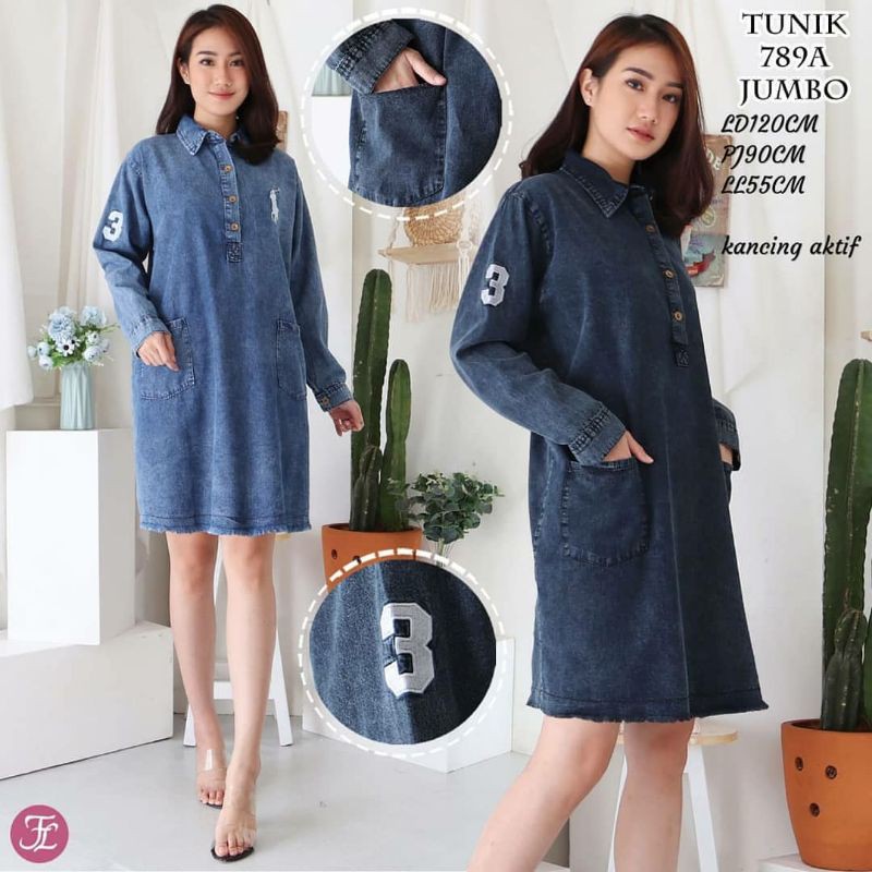 789 POLO DRESS JEANS DENIM JUMBO BIG SIZE LENGAN PANJANG