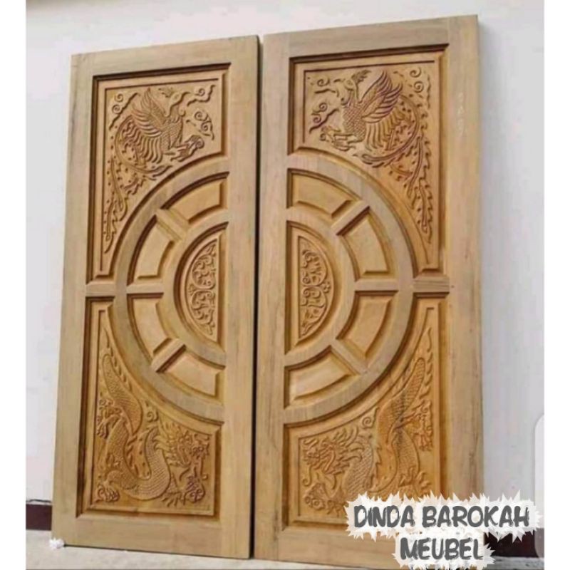 PINTU RUMAH KUPU TARUNG JATI PILIHAN UKIR MEWAH BERKUALITAS