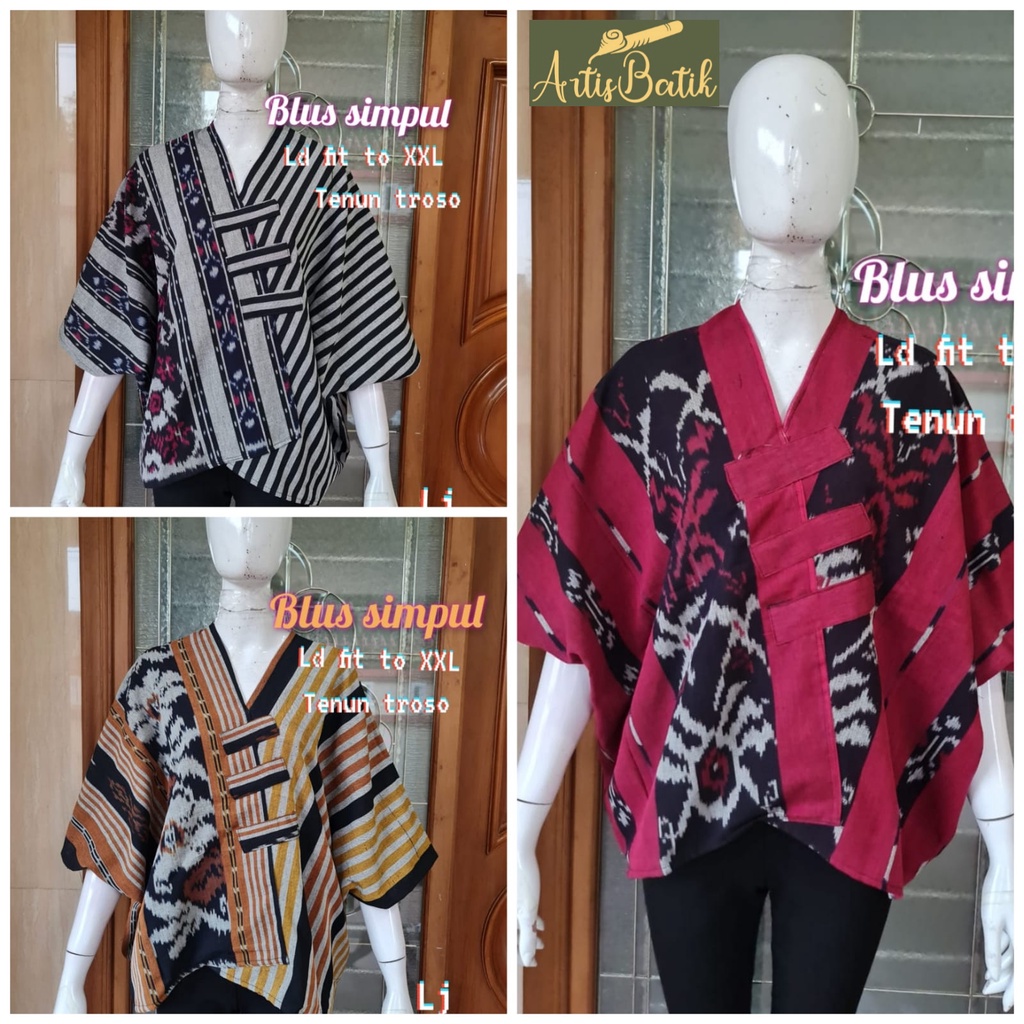 NEW BLUS SIMPUL  BLOUSE BATIK ASLI SONGKET  BLUS MOTIF TENUN KIMONO BATIK SUPER JUMBO LD 115 XXXL  B
