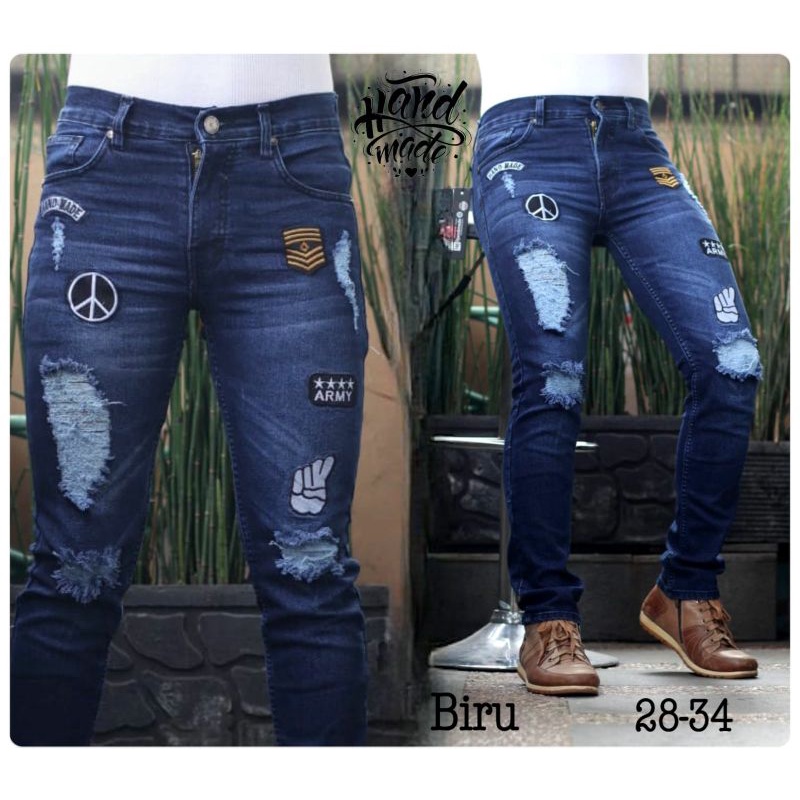 CELANA SOBEK EMBLEM PRIA SLIMFIT SKINNY JEANS ORIGINAL JINS PENSIL COWOK