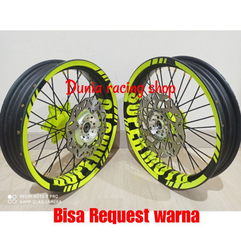 Paketan Velg Pelek Supermoto KLX 150 DTRACKER 150 ring 17 Costum tulisan Supermoto bebas request