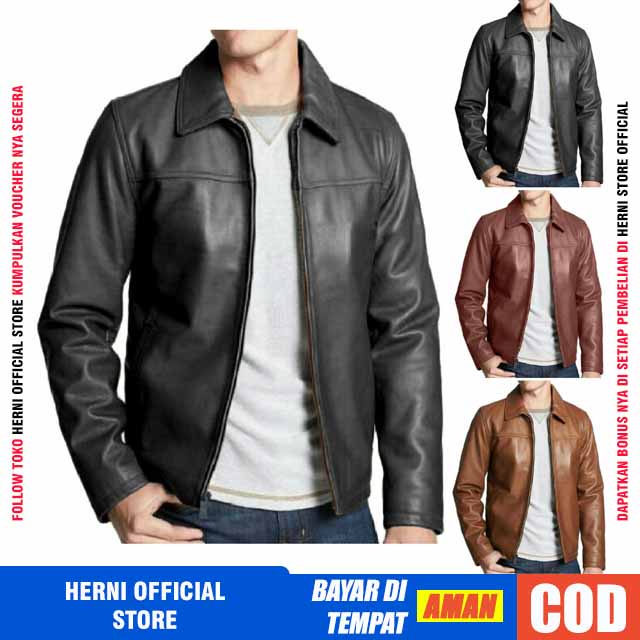 Jaket Pria Casual Trendy Bahan Semi Kulit Sintetis Viena Faux Synthetic Leather Original Premium Imp