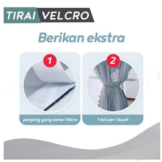 Tirai Hordeng Jendela Gorden Magic Velcro Tanpa Paku Pemasangan Gampang/2 UKURAN