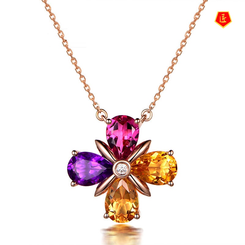 [Ready Stock]Colorful Water Drop Zircon Pendant 18K Rose Gold Simple Fashion