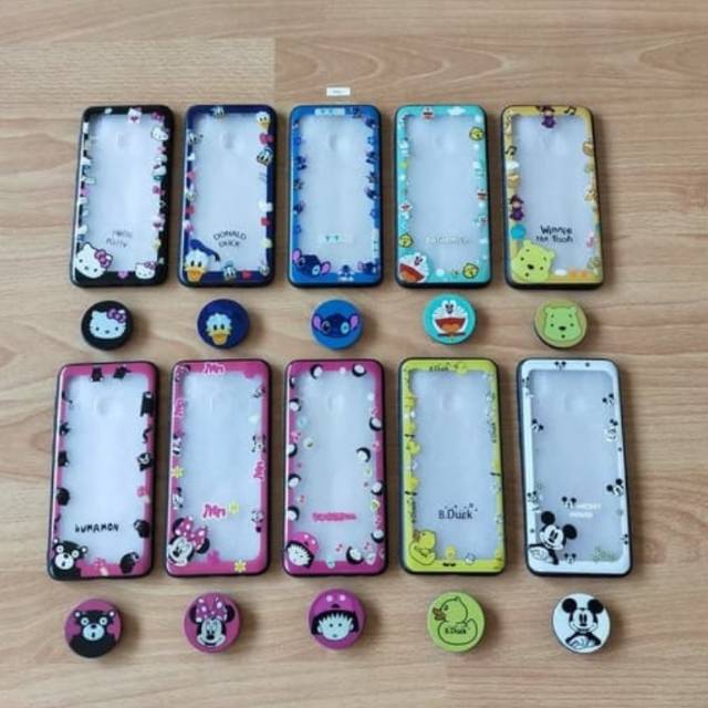 Case Samsung A30 Fuze Case + Pop Socket Gambar Hello Kitty Stitch Doraemon Winnie the Pooh Mickey