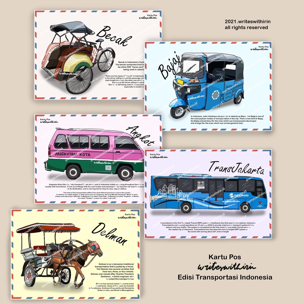 

(writeswithirin) Kartu Pos/ Postcard/ Post Card/ Penpal/ Poskad Transportasi Indonesia