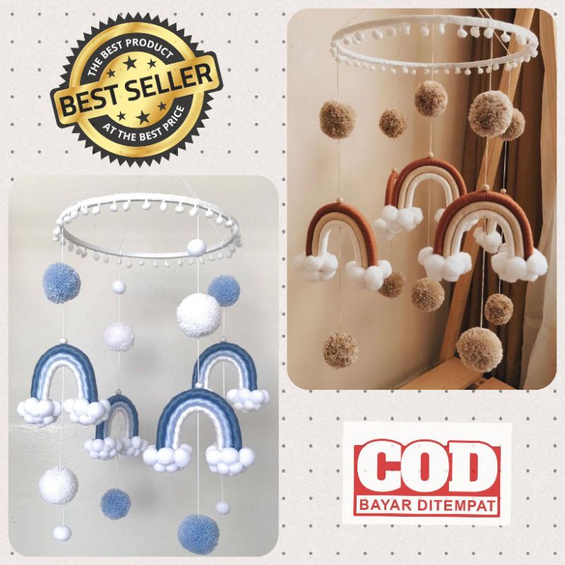 [Bisa Custom Warna] Rainbow macrame baby mobile  Mainan gantung box bayi  Baby crib mobile  Mainan b