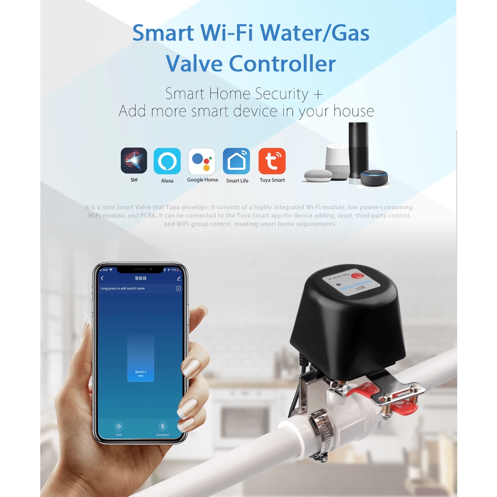 Tuya Smart Valve Stoper Klep Kran Pengatur Water &amp; Gas Controller