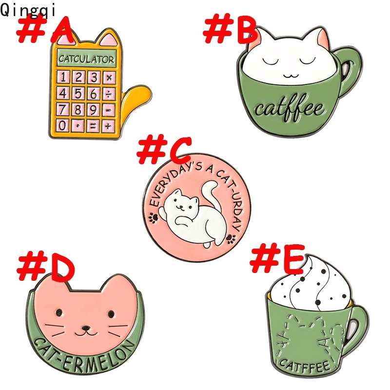 Bros Pin Enamel Desain Kartun Kucing Kalkulator Cangkir Kopi Untuk Hadiah