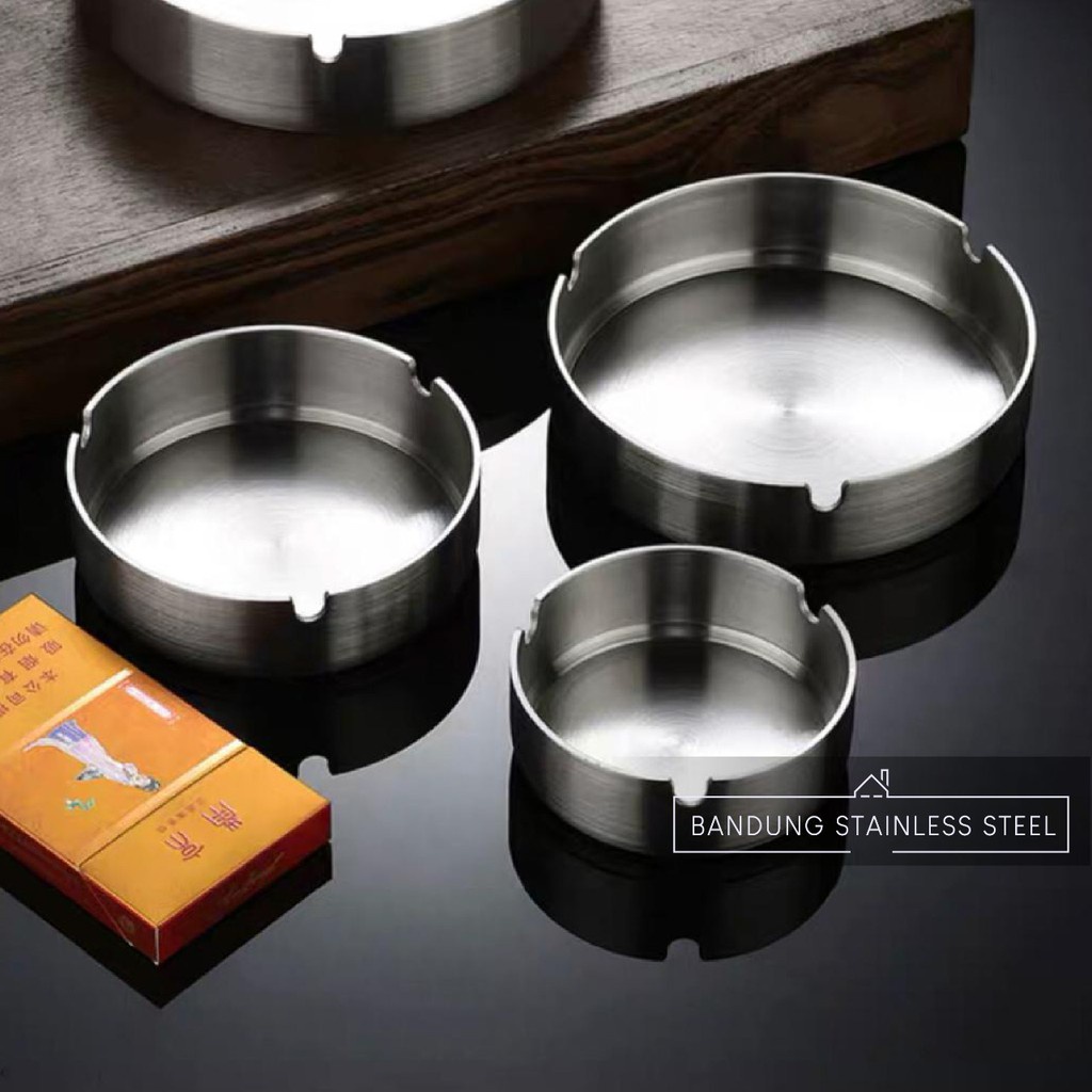 Asbak diameter 8cm 10cm 12cm rokok bulat tinggi stainless steel elegan