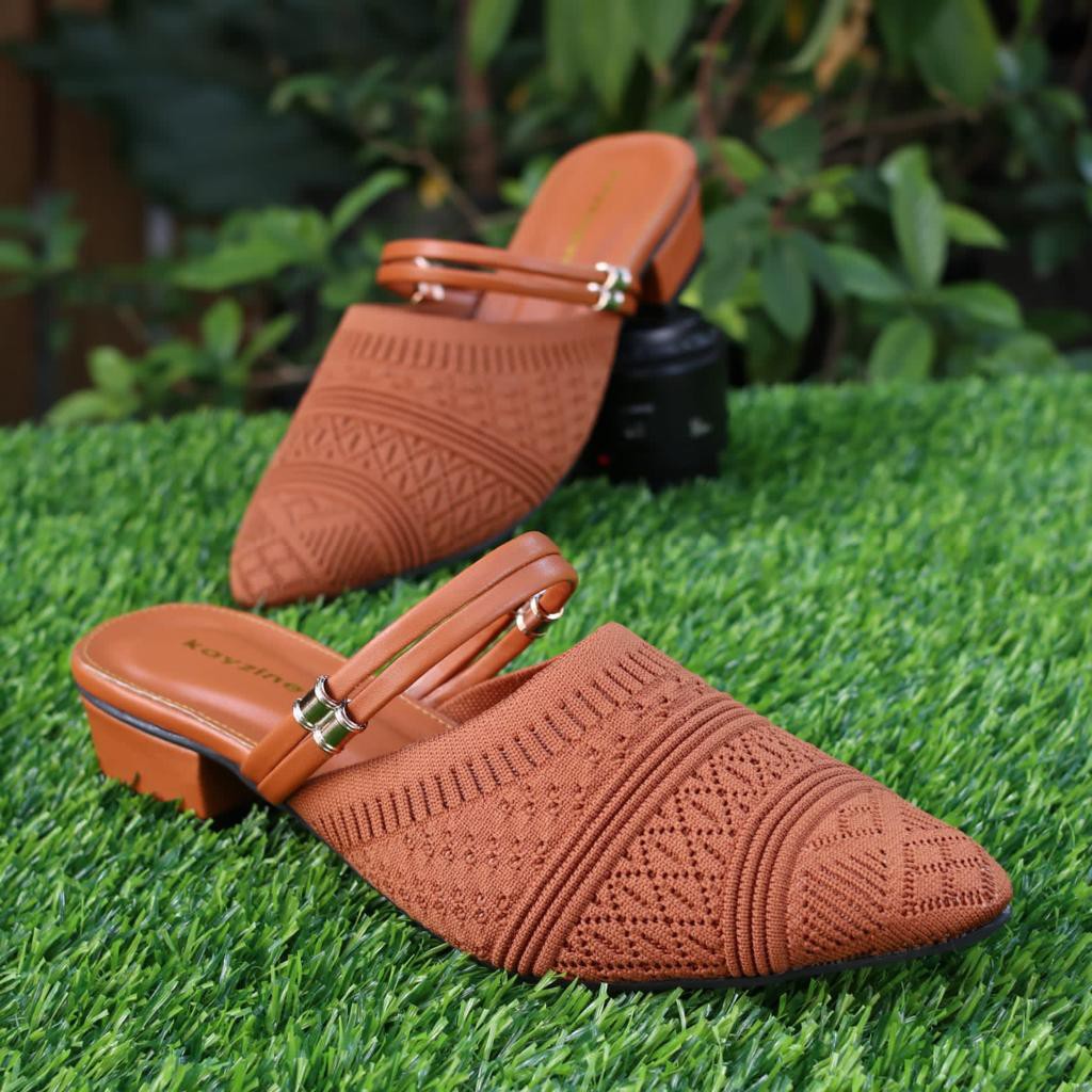 KAYZINEVA Sepatu Slip-On Mules &amp; Mary James Wanita Rajut Import Hak Tahu 3cm