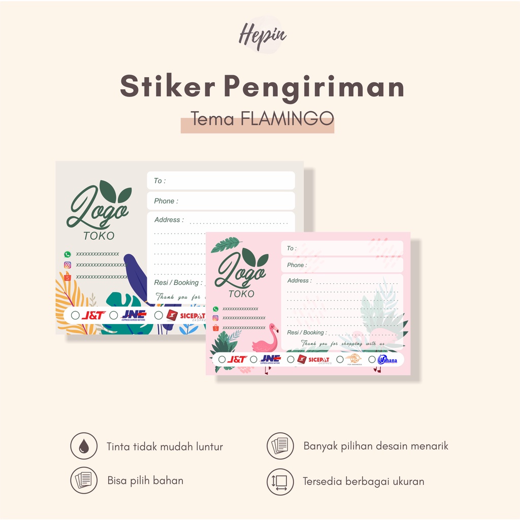 

stiker pengiriman tema FLAMINGO-label box pengiriman