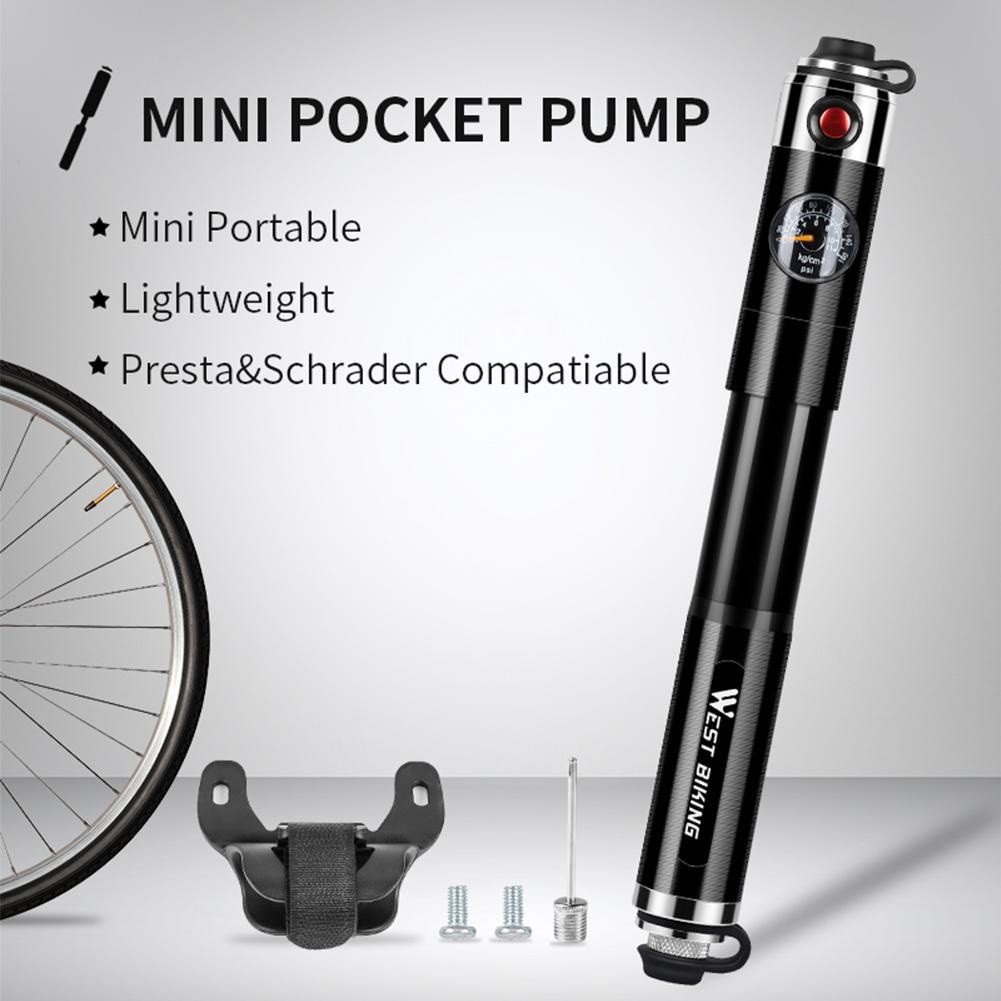 WEST BIKING Mini Portable Bike Pump with Pressure Gauge - 160PSI - Pompa Sepeda Manual Portabel