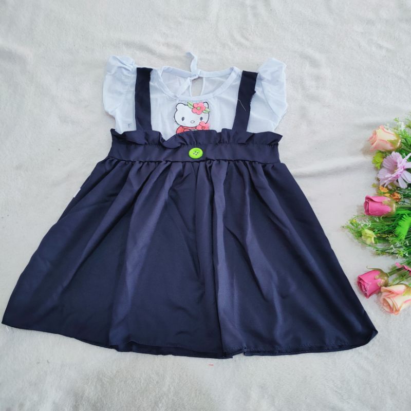 Dress Anak 1 2 tahun baju anak perempuan gaun moscrepe hellokitty moscrepe ov ( dress moscrepe Ov )