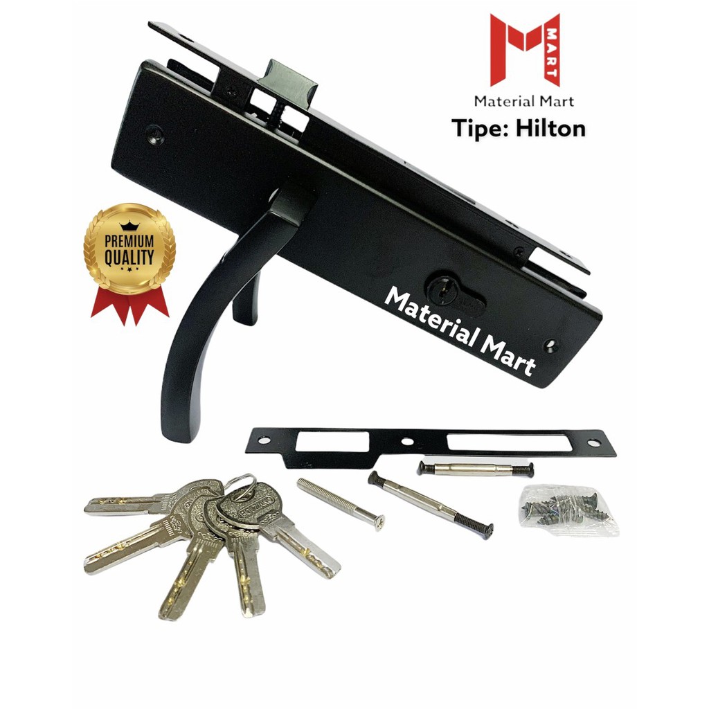 Gagang Pintu Rumah SET | Handle Pintu Besar Hitam | Handel Pintu + Body | Material Mart