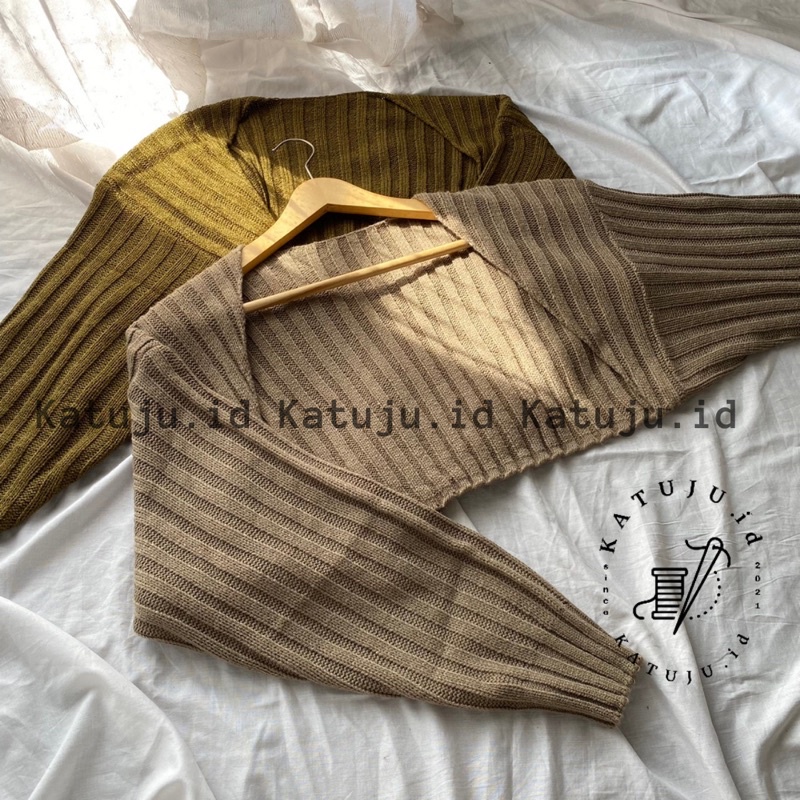 CARDIGAN RAJUT CROP BOLERO | OUTER OUTWEAR PENDEK LENGAN BALON BAHAN TEBAL