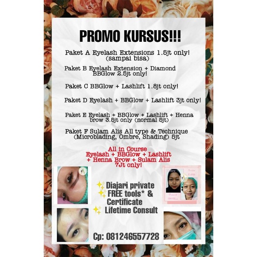 promo kursus eyelash extension/sulam alis/bbglow/lashlift