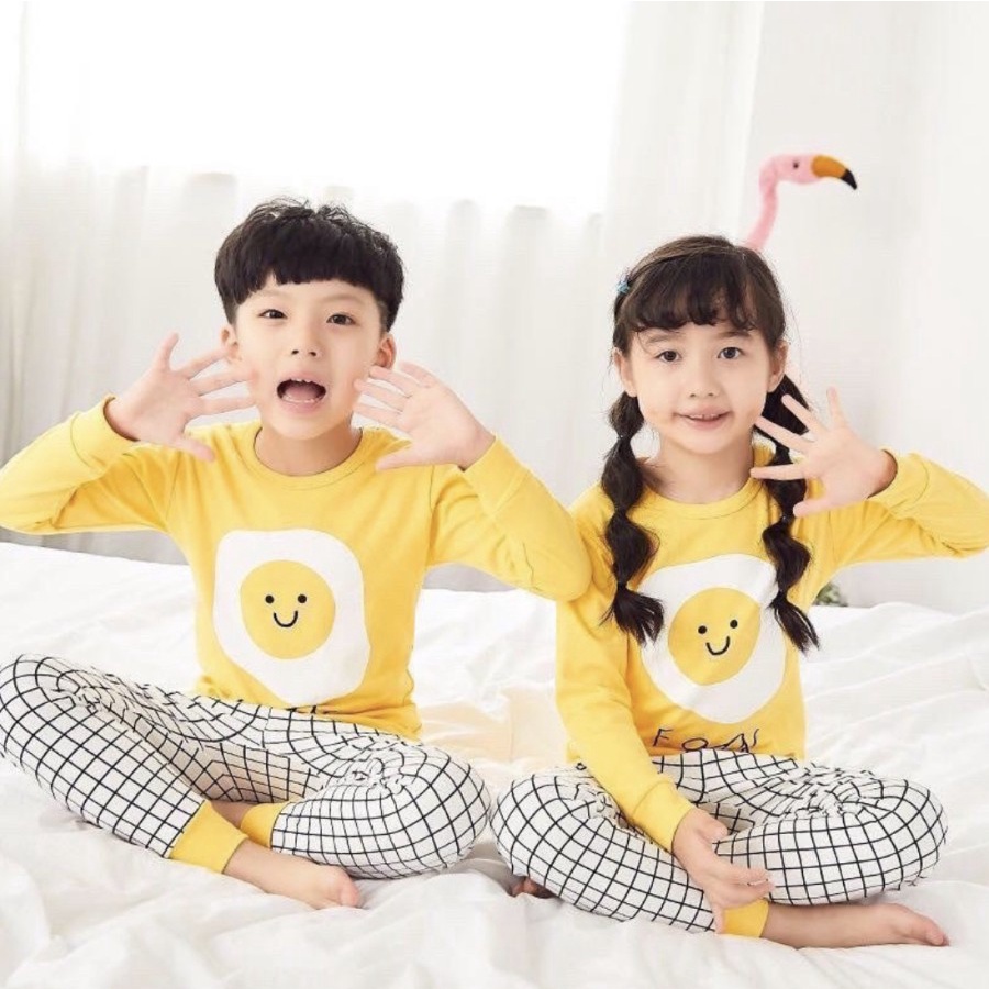 BAJU PIYAMA ANAK UNISEX 5THN KAOS KATUN SET CELANA PANJANG MOTIF BARU