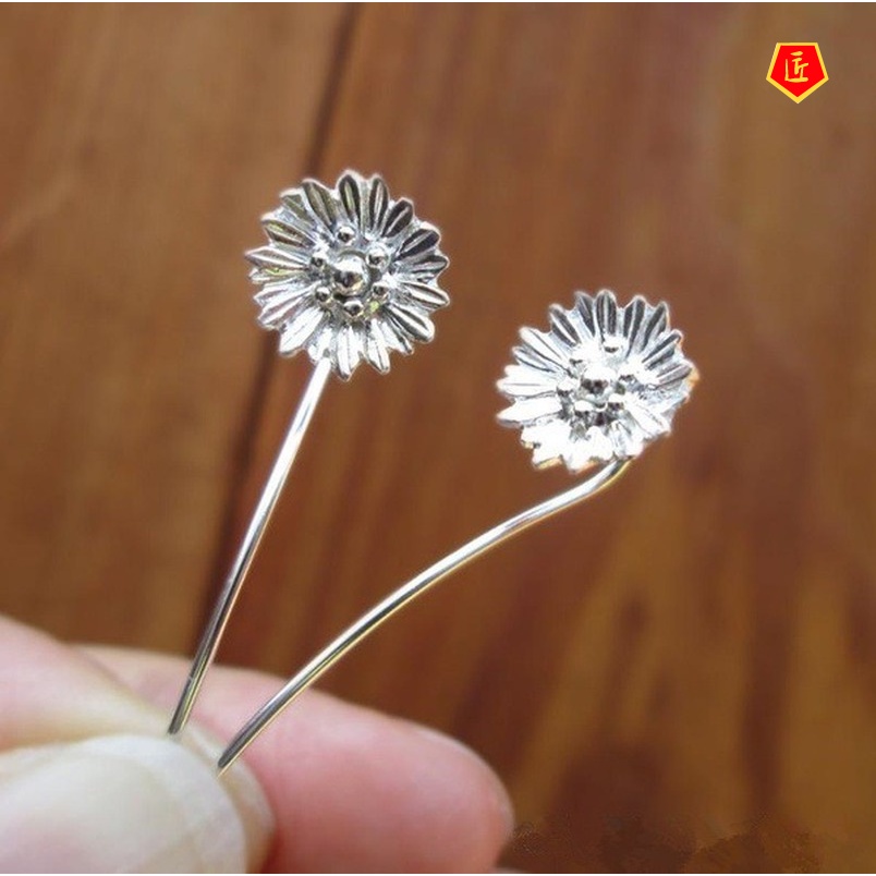 [Ready Stock]New Daisy Sunflower Flower Long Stud Earrings