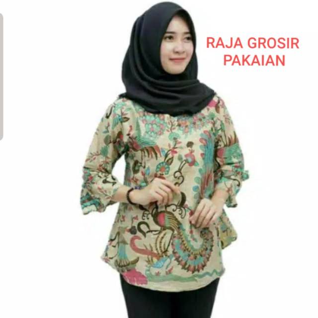 BAJU ATASAN BATIK DEWASA JUMBO TANGAN 7/8 BLOUSE BATIK  STRETCH MURAH