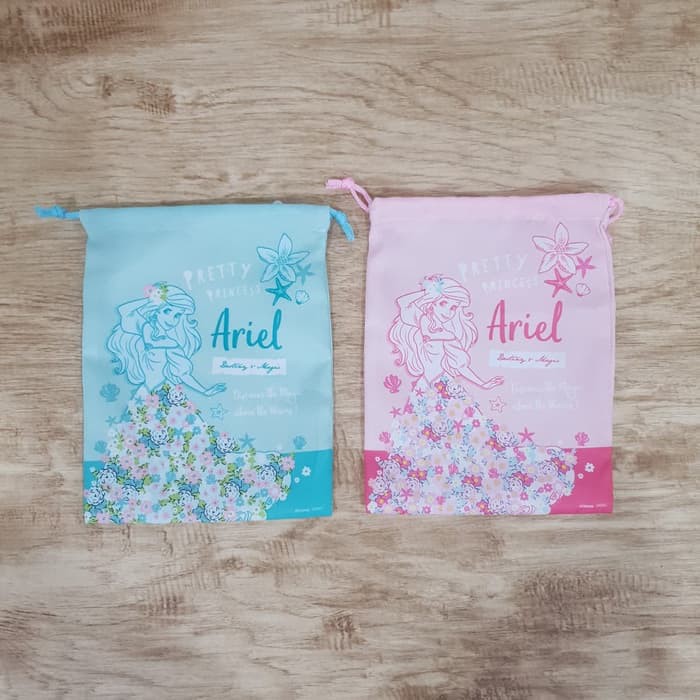 Disney Japan Disney Princess Ariel Pink Blue Drawstring Bag Tas Serut Japan Design Original Disney