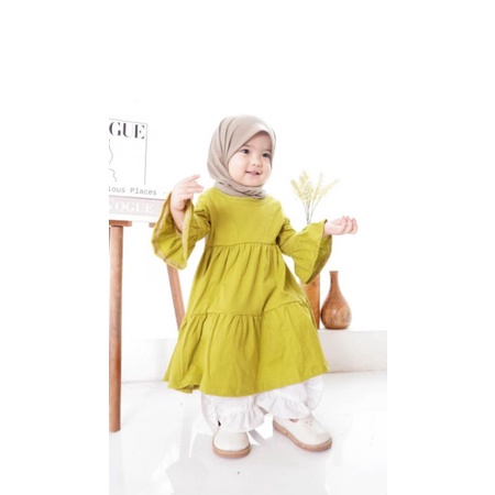 Dress Anak PerempuanTunik Lengan Panjang Balon Premium Usia 1 2 3 4 5 Tahun