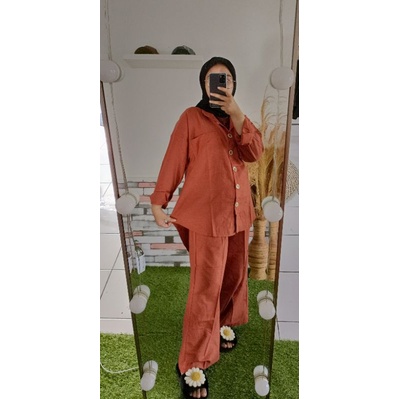 One Set Linen / Setelan Linen Wanita Premium