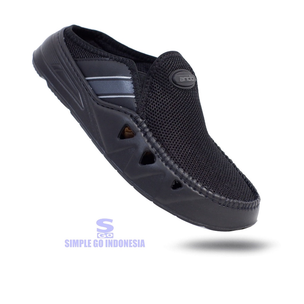 Sepatu pria slip on selop Ando Sandro terbaru bahan kain sol pylon ringan 39-43