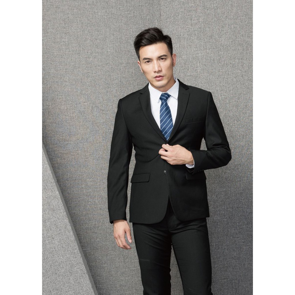 SETELAN JAS FORMAL PRIA SLIMFIT JET BLACK CASUAL 2IN1 BAHAN HIGH TWIST INCLUDE CELANA