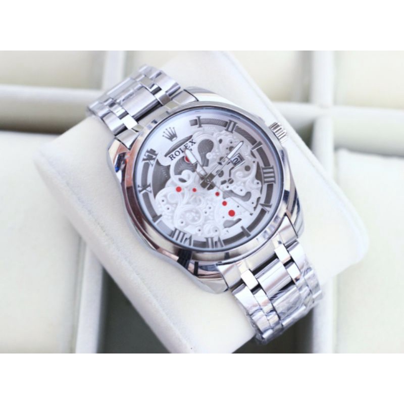 JAM TANGAN ROLEX MODEL METIC MESIN BATRAI TANGGAL AKTIF RANTAI FASHION PRIA