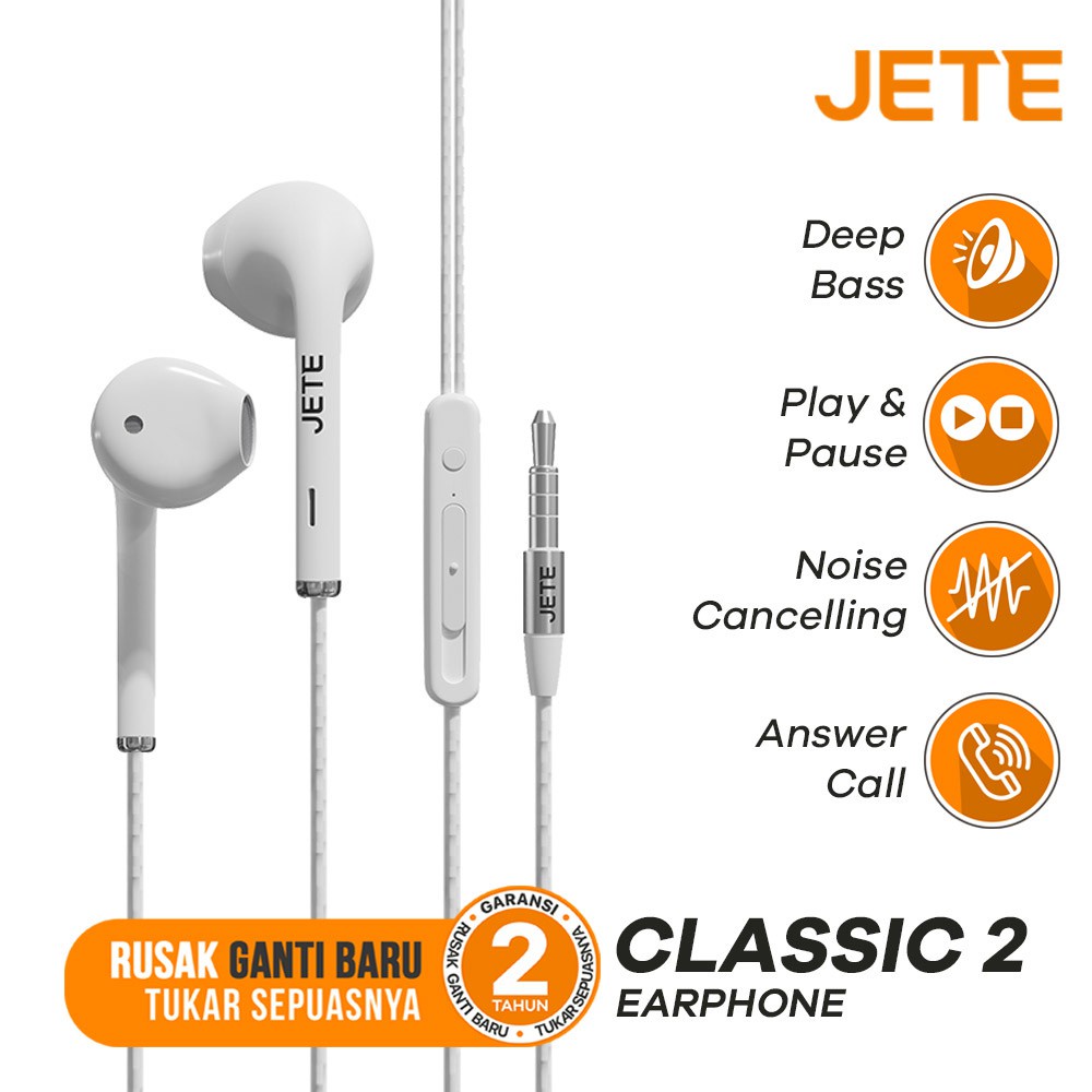 JETE Classic 2 Earphone Kabel Jack 3.5mm Headset Earphone With Noise Cancelling  - Garansi 2 Tahun