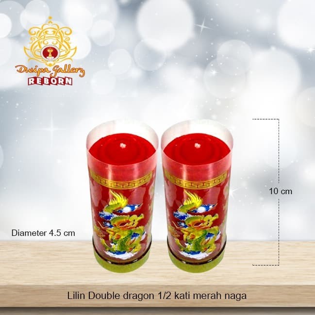 Lilin/Candle Puja Sembahyang Double Dragon 1/2 Kati Merah Naga