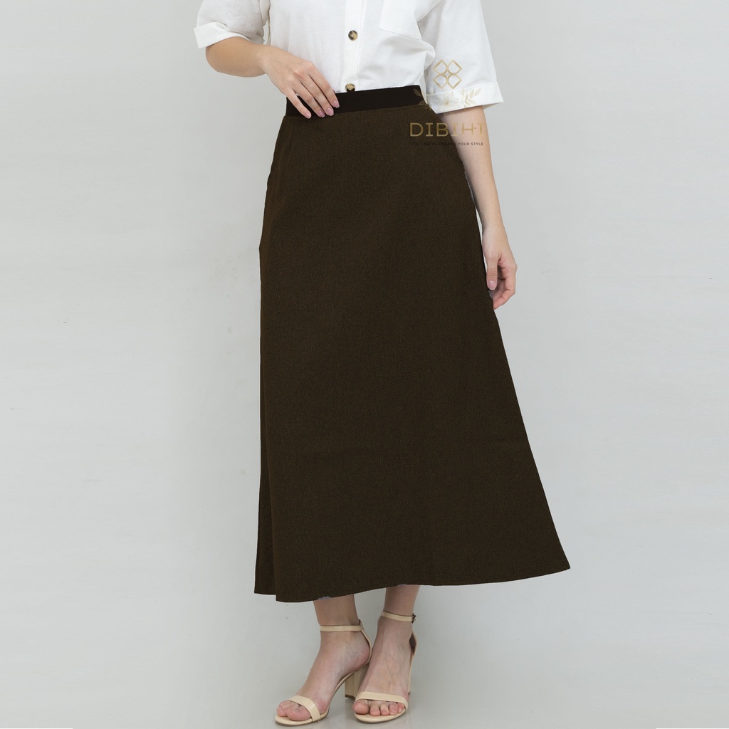 Rok Panjang Polos Kerja Formal Wanita Pinggang Karet A Line Bigsize