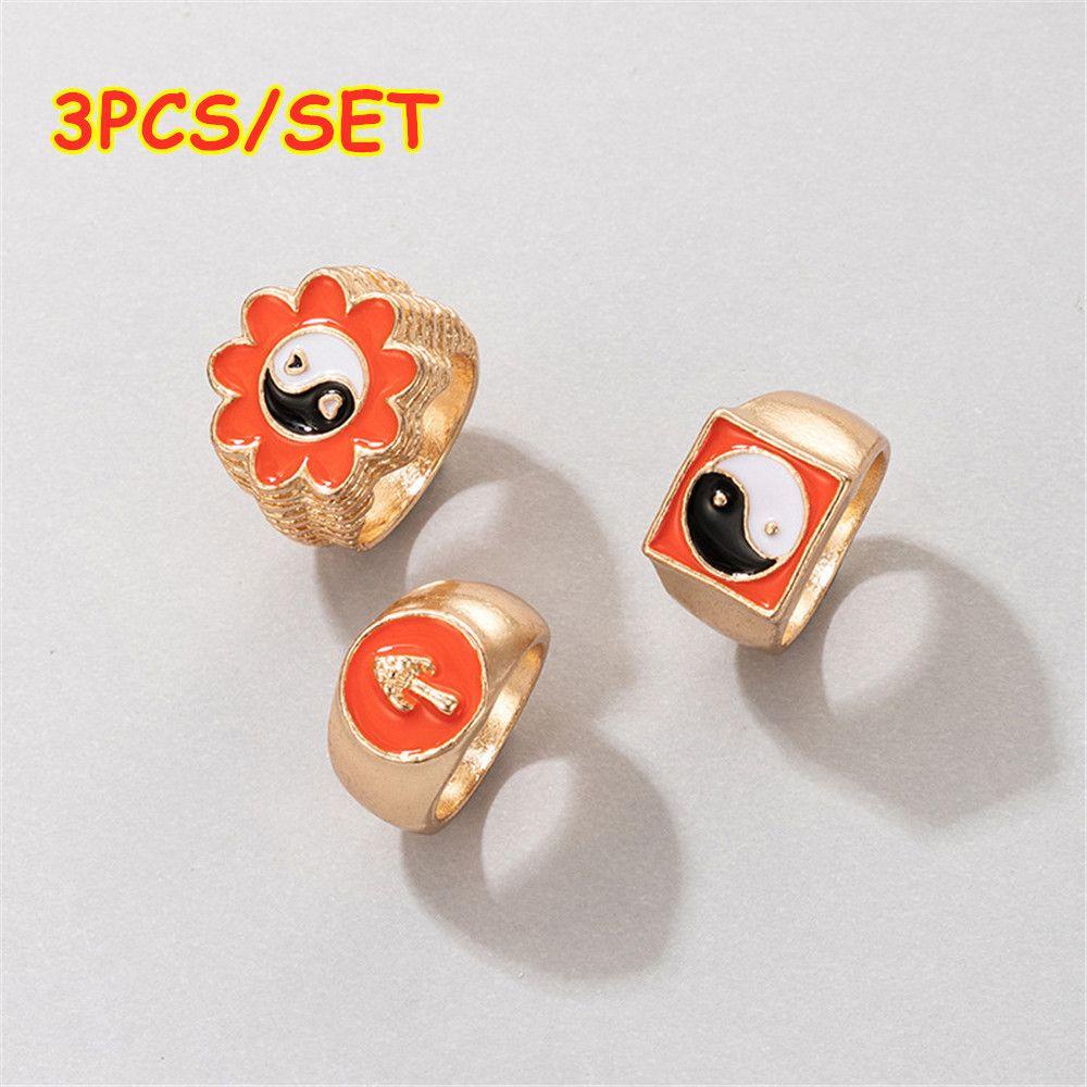 Nanas 3Pcs Cincin Jari Wanita Love Hati Yin Yang Enamel